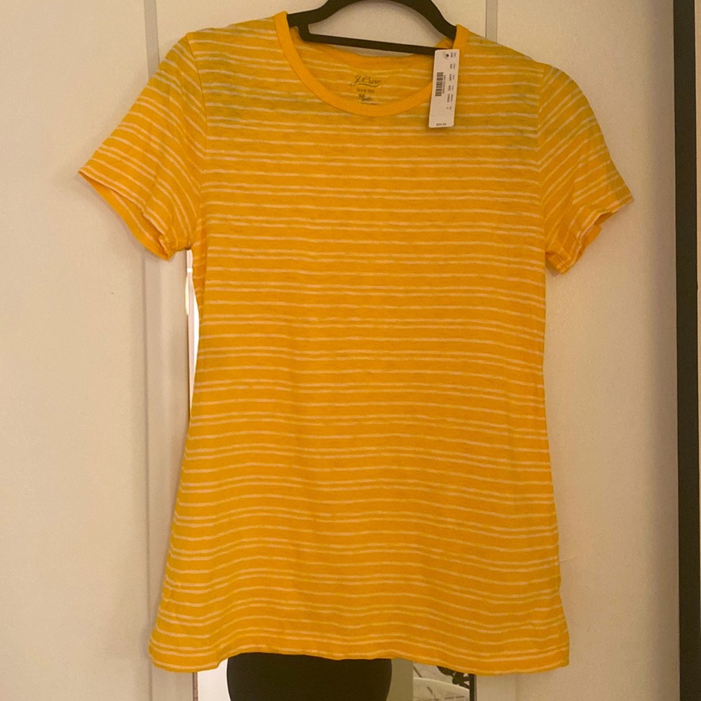 J.CREW yellow and light pink striped tee shirt